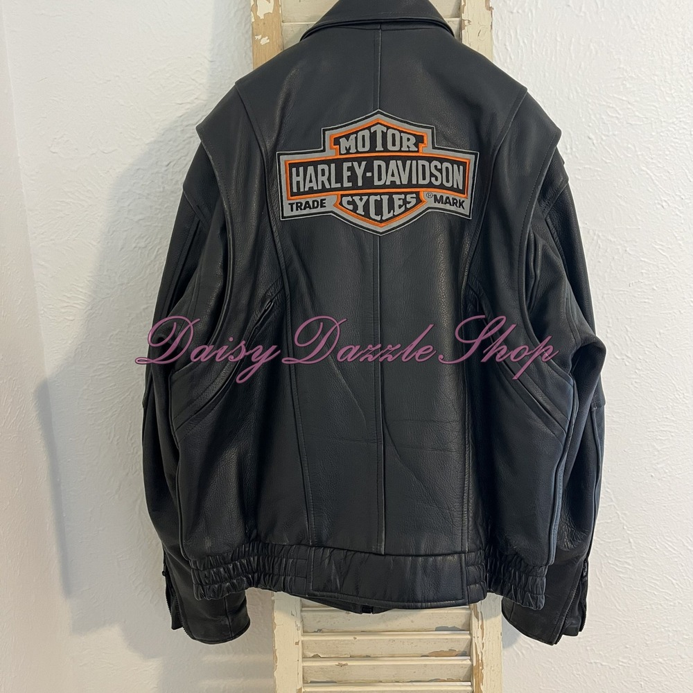 🏍️River Road Men's Leather MC Jacket Sz 46 Black W/ Thinsulate Liner HD Patch - Picture 3 of 16